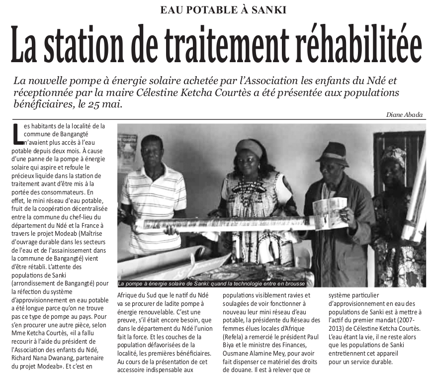 Article info-matin sur la station de traitement 